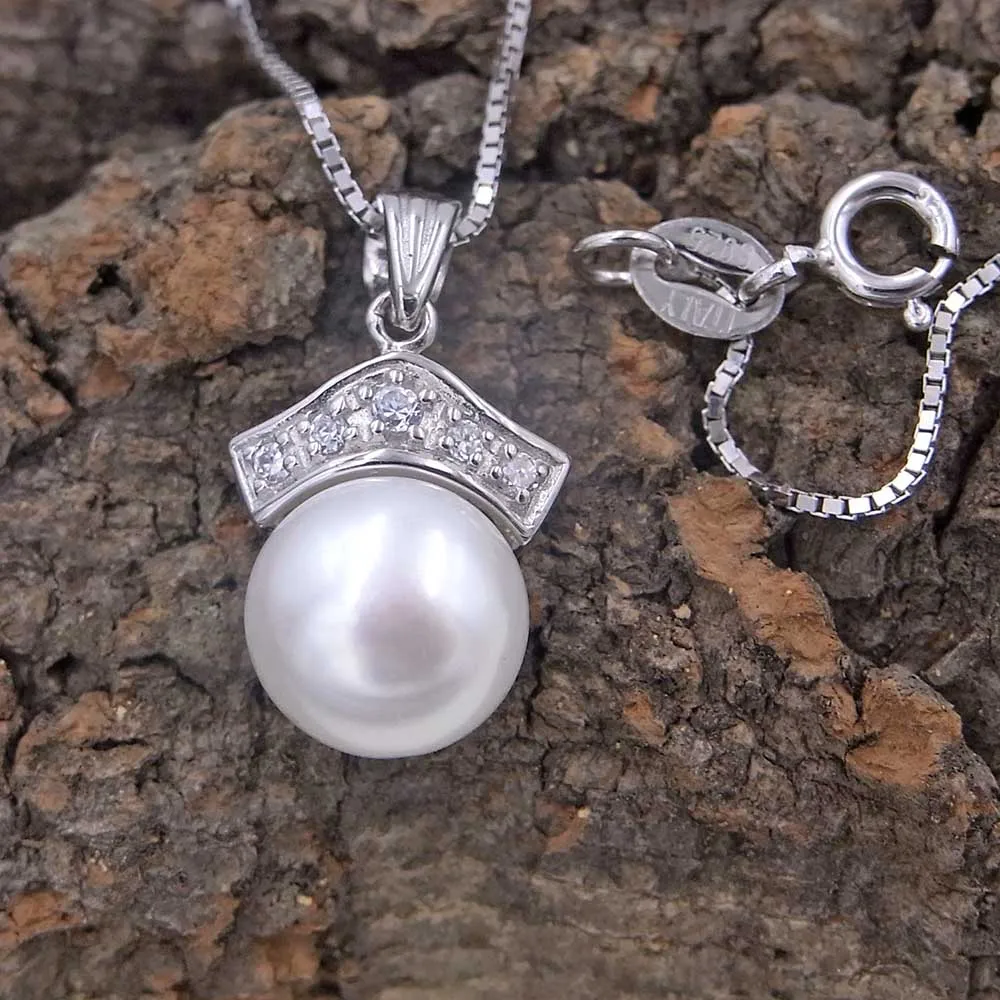 Цепочка с подвеской из серебра 925 пробы жемчугом 18 дюймов 9 5 мм|necklace silver pendant|necklaces