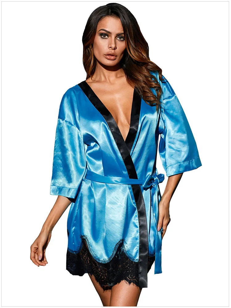 Blue Сексуальное Белое женское шелковое мини-платье с принтом, кимоно юката, ночное платье с цветами и павлином, размеры s, m, XXXL, XX, XXL, 3 шт - Цвет: Blue