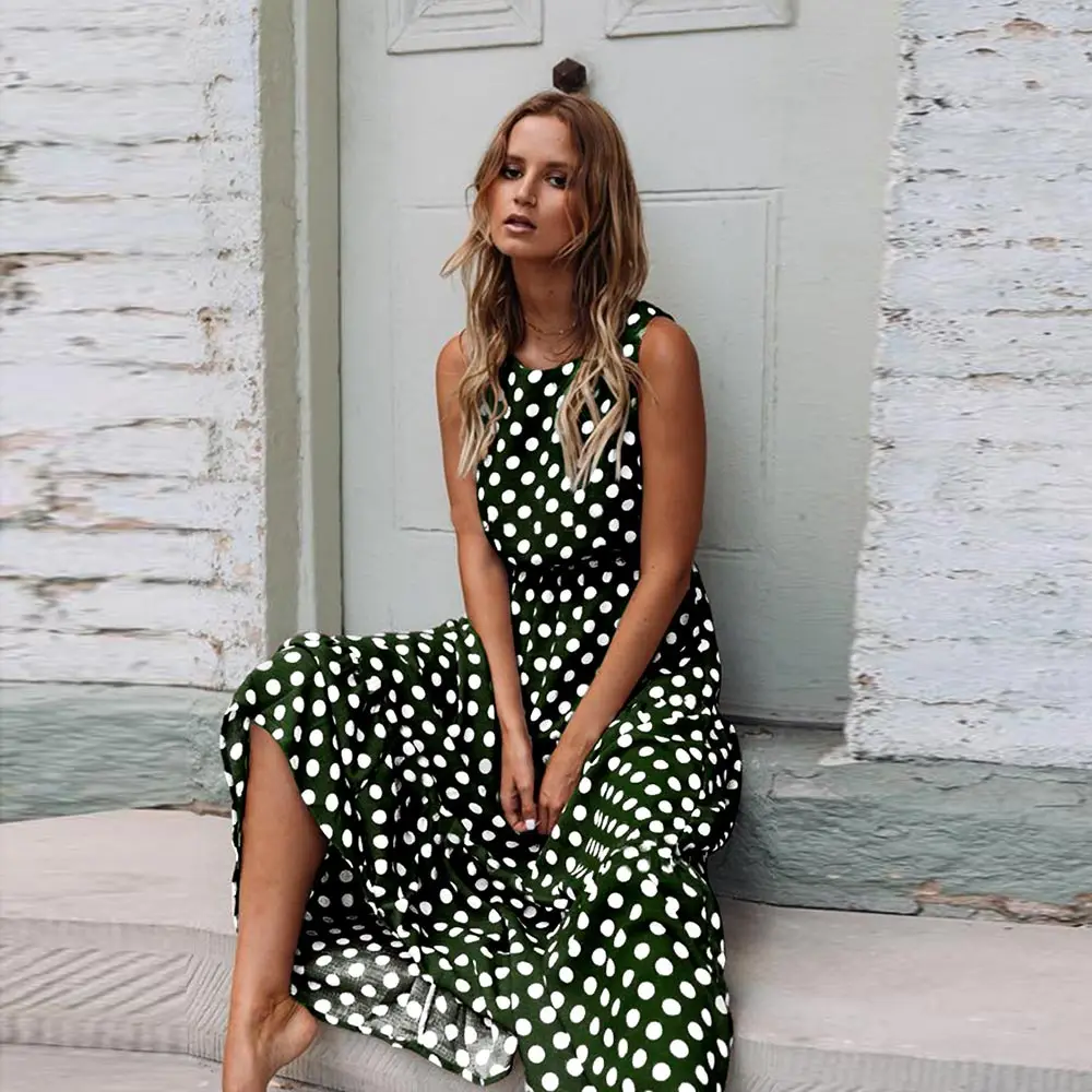 Макси-платье с цветочным принтом в горошек платье-туника круглым вырезом пляжный