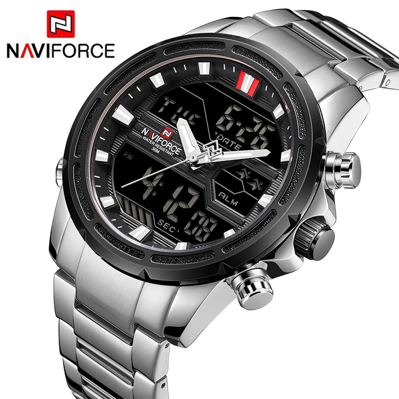 

NAVIFORCE Men Luxury Analog Quartz Sport Watch Fashion Military Outdoor Waterproof Chrono EL BackLight Digital WristWatches 9138