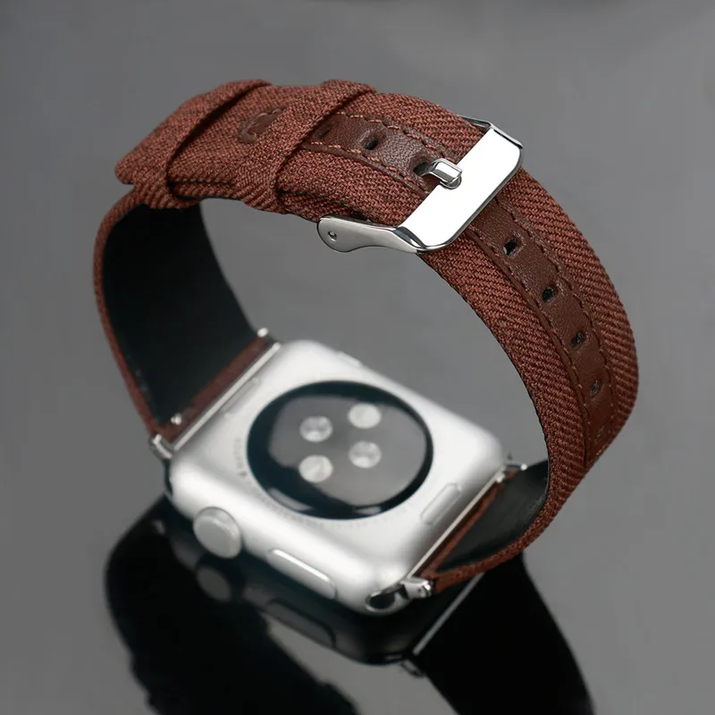brown Кожаный ремешок для Apple watch band 44 мм 42 мм 40 мм 38 мм correa aplle Iwatch band 3 2 холст браслет на запястье ремень аксессуары для часов - Цвет ремешка: brown