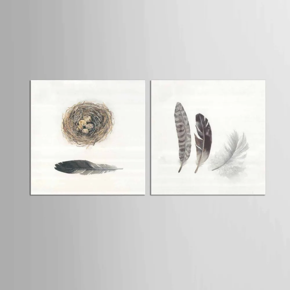 2 панельные длинные перья современный стиль настенные картины для гостиной Холст
