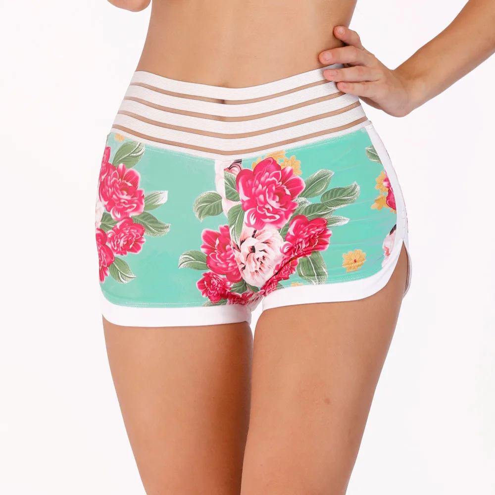 Women Yoga Sports Shorts Pants Workout Running Training Leggings High Waist Push Up Tight Floral Print Slim Comfortable Gym Wear
