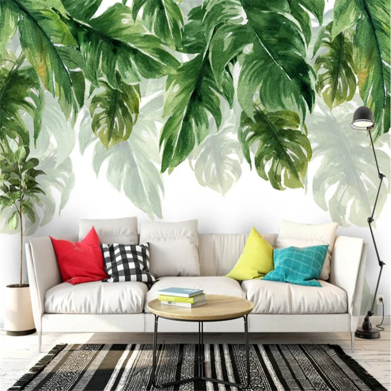 

beibehang Custom 3d wallpaper green plant hand painted nordic watercolor art mural sofa living room bedroom tv backdrop