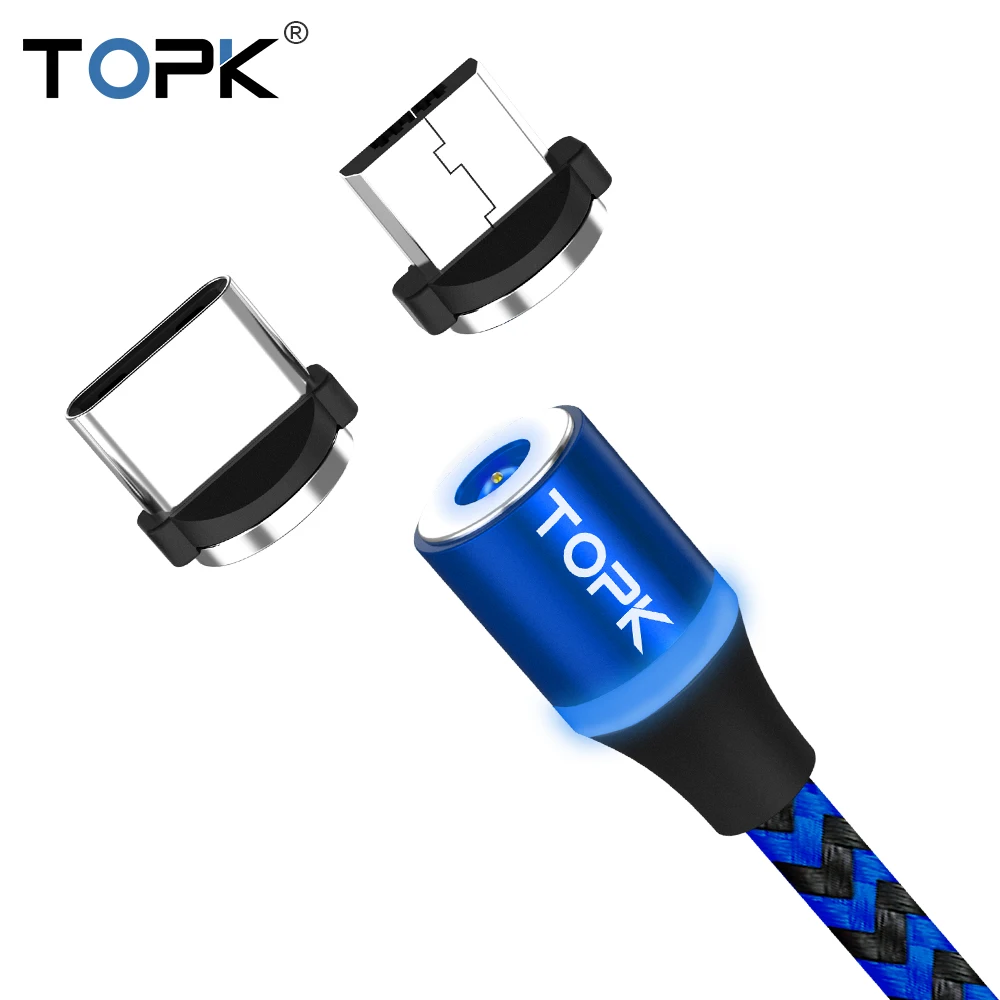 TOPK AM33 светодиодный магнитный кабель Micro USB и usb type-C кабель для samsung Xiaomi huawei LG USB кабель для iPhone Xs Max 8 7 6 Plus