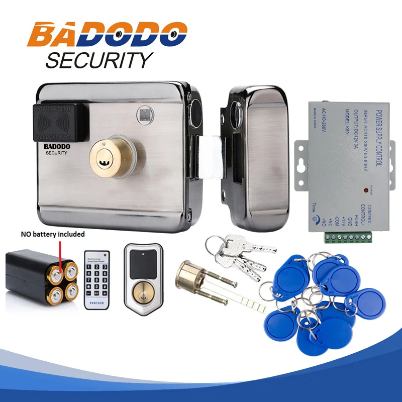 С дополнительным адаптером DC12V электронный интегрированный RFID считыватель Rim lock для домофона контроля доступа с 10 брелоком 13,56 МГц