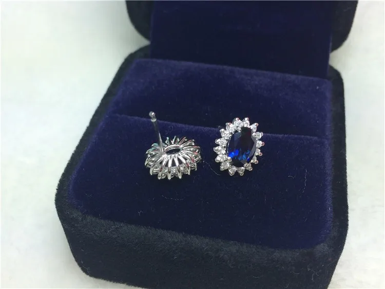 Настоящее золото сапфир Серьги Jewelry 2ct/кусок Овальный Серьги с драгоценными камнями Овальный Сапфир Стад девушка Обручение 14 К белого золота
