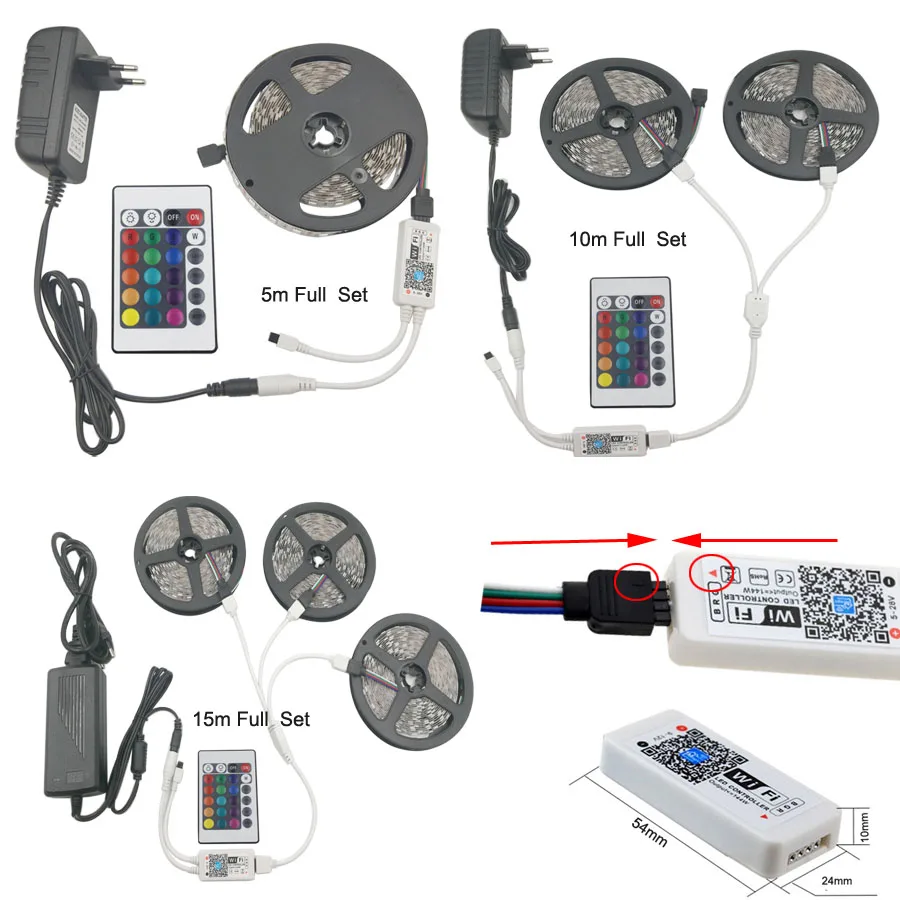 Светодиодная RGB лента SMD 5050 с Wi Fi 5 м 10 15 водонепроницаемая светодиодная 12 В