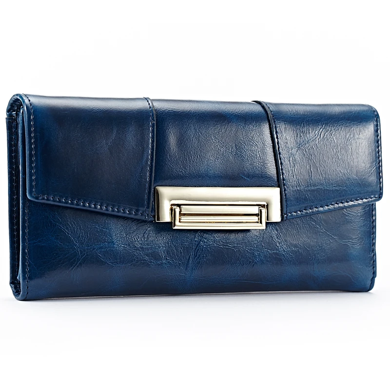 

Genuine Leather Women's Wallet Long Fashion Wallet Oil Wax Leather Women Purse Brand Design High Quality Ladies Clutch Purses