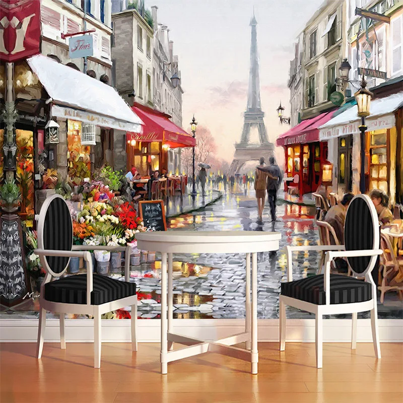 

Restaurant Clubs KTV Bar 3D Mural Wallpaper European Street Landscape Oil Painting Photo Wallpaper Modern Personality Home Decor