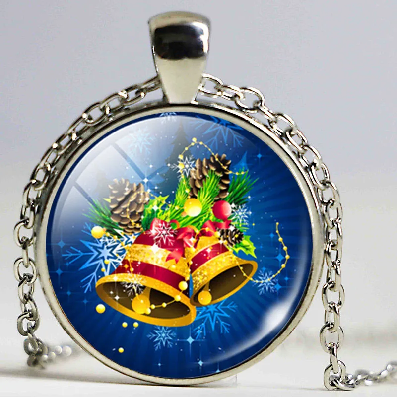 Рождественский Подарок Ожерелье Стекло Кабошон Санта Клаус Картина Заявление