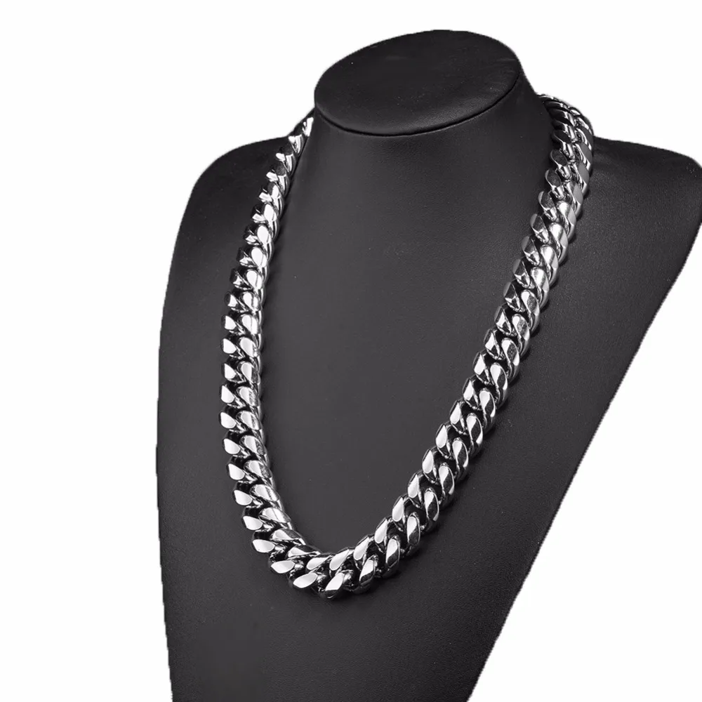 

8/10/12/14/16/18mm Jewelry 316L Stainless Steel Silver color Tone Miami Cuban Curb Chain Men Women Necklace 7-40"