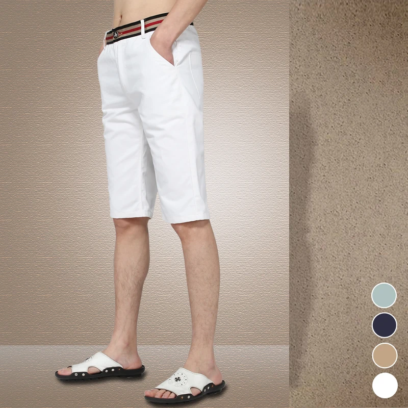Мужские хлопковые шорты с поясом повседневные пляжные контрастных цветов белого