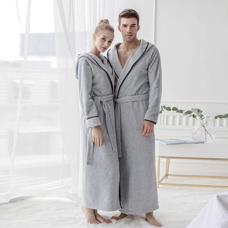 Light Grey Для женщин и мужчин Микрофибра флис ультра длинный Пол Длина с капюшоном халат халаты пижамы размера плюс ночная рубашка халат для отдыха - Цвет: Light Grey