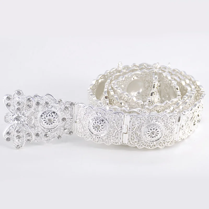 Fashion long sleeve lady adjustable length plate silver metal belt popular fashion belt girl hollow flower wedding belt