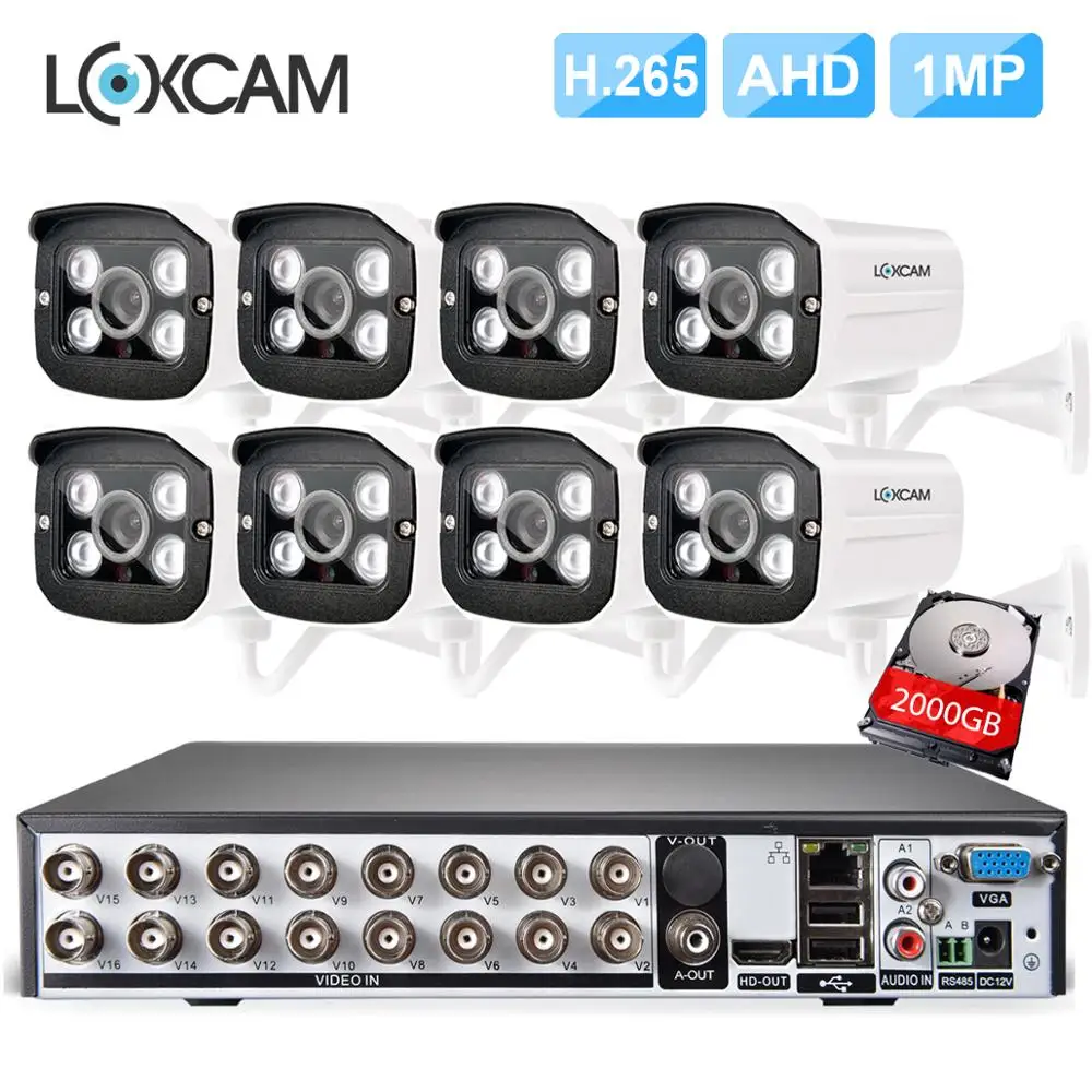 H.265 CCTV 16ch dvr с 8 шт. ahd 1MP 1200tvl наружная камера безопасности Система hdmi 1080 p система