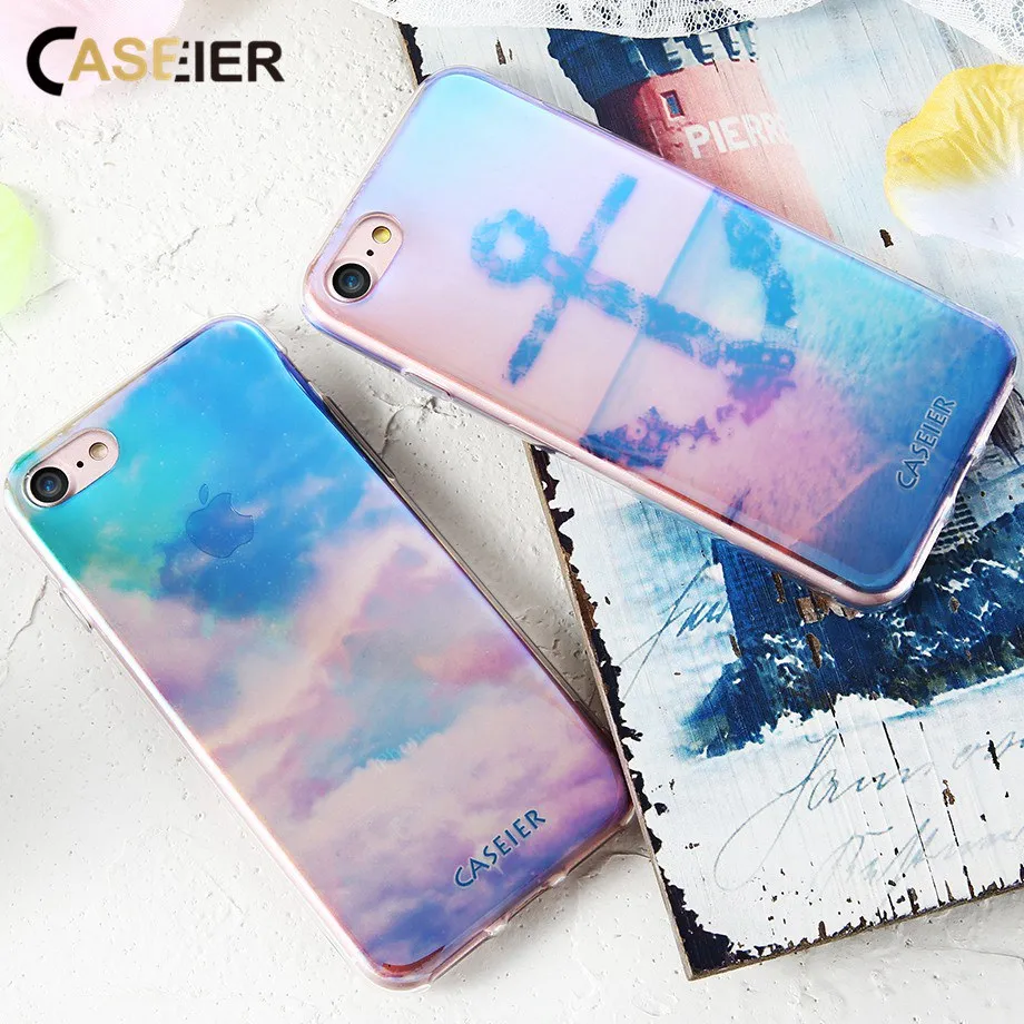 CASEIER Blue Ray Soft Clear Case For iPhone 7 8 Silicone Phone Cases Plus Cover Shell Accessories Capas |