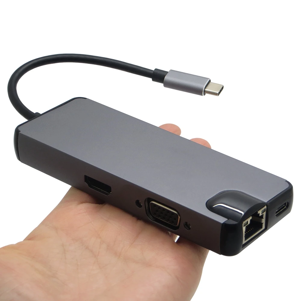 Адаптер 8 в 1 USB Type C для HDMI 4K VGA RJ45 устройство чтения SD/TF карт адаптер Macbook 5 шт./лот |