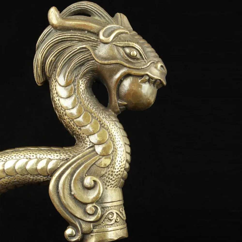 Старый ручная работа Резной орнамент Бронзовый Редкие Дракон Статуя тростника