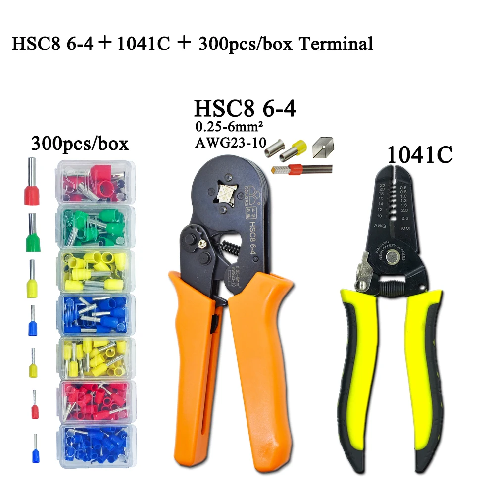HSC8 Pliers Kit D2 Wire Cutting Tube Type Terminal Box Electrical Clamp Tool Yellow 6 4 0.25 6mm2|Плоскогубцы| |