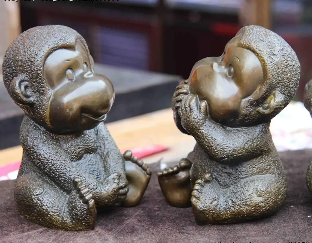 China Folk Bronze Copper Home Feng Shui lovely Four Monkey Monkeys Statue Set | Дом и сад