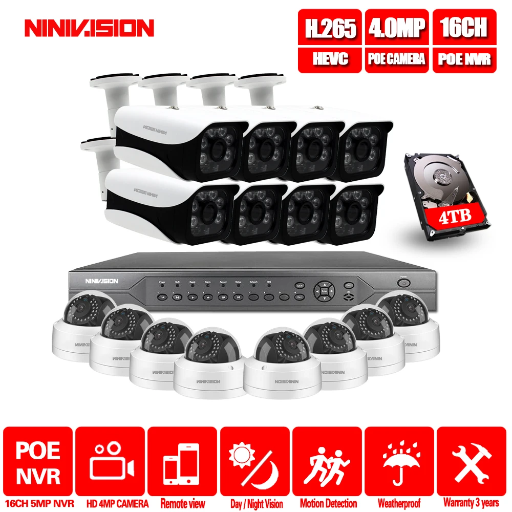 H.265 16CH POE 5MP NVR система 16 шт 48V 4MP 2560*1440 безопасности Открытый Onvif IP камера CCTV видео