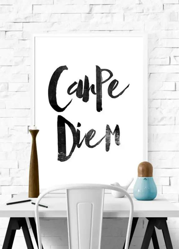 Carpe Diem The Day черно белое искусство в скандинавском стиле типографическое