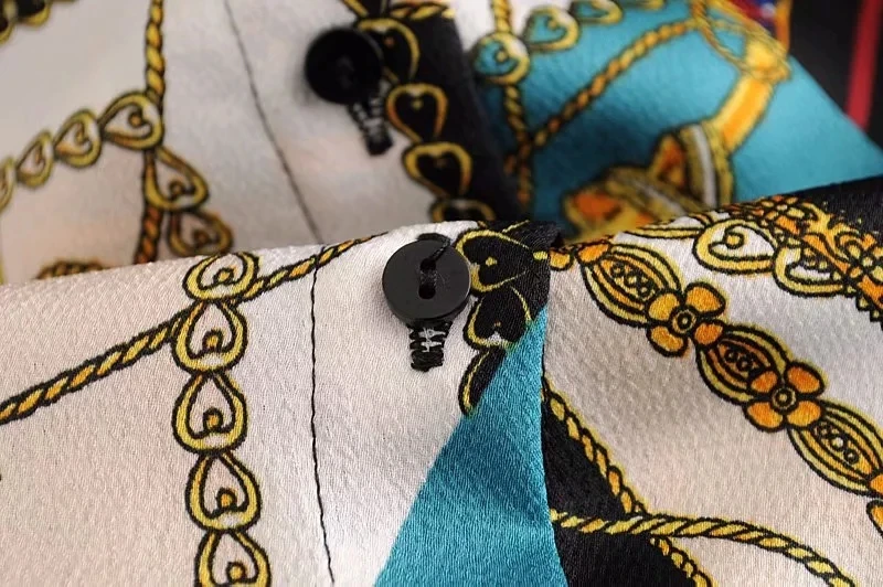 Весенняя контрастная цветная женская блузка с цепочками и цветочным принтом, рубашки с длинным рукавом и отложным воротником, женская уличная блуза