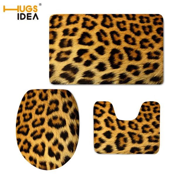 C0454CP HUGSIDEA, домашний декор для отеля, ковры, модные, 3D, леопардовая расцветка, для ванной комнаты, Противоскользящие коврики, туалет, туалет, 3 шт., набор ковриков - Цвет: C0454CP