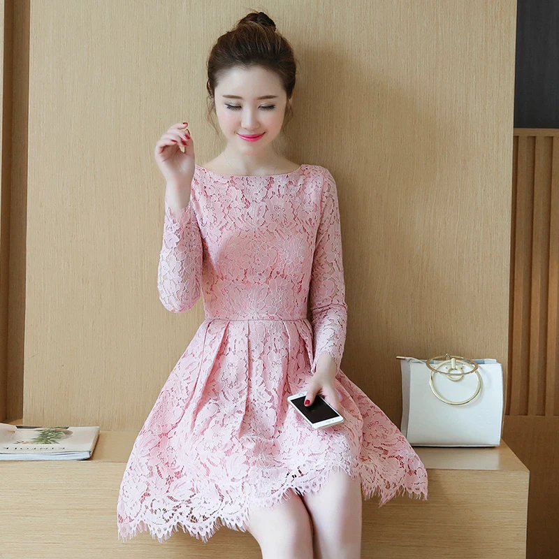 Женское кружевное платье с круглым вырезом длинным рукавом|sexy party|lace dresslace dress women |