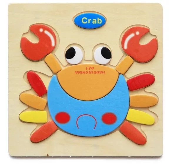 Crab 3D деревянные головоломки игрушки для детей; из дерева 3d мультфильм животных головоломки интеллект детей раннего образования игрушки для детей - Цвет: Crab