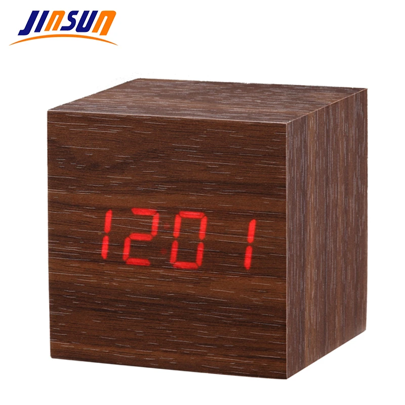 JINSUN Multicolor LED Digital Clock Cube Sounds Control Display Electronic Desktop Table Clocks Smart Small Wekkerer