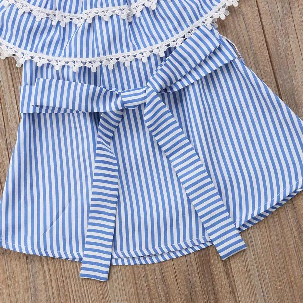 Toddler Kid Baby Girls Summer New Style Ruffled Striped Lace Casual Princess Party Fashion Cute Dresses | Детская одежда и обувь