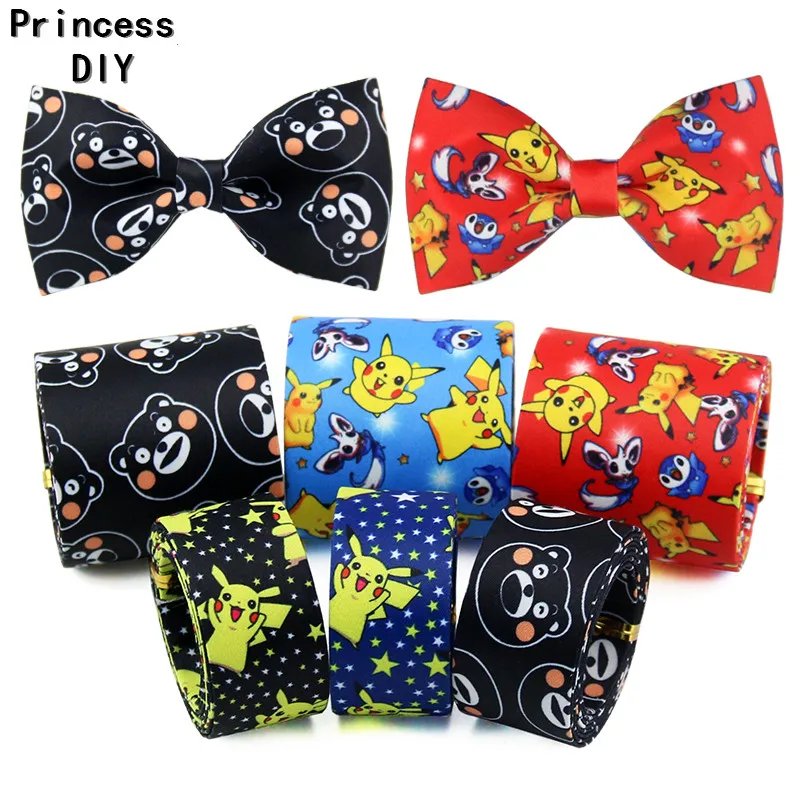 5M/Lot 10 25 50mm Kawaii Cartoon Pikachu Ribbon Pikachu Printed Cotton Ribbon DIY Hair Bow tie Brooch Collar Layering Tape Craft