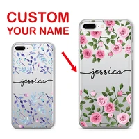 personalized custom name rose flower floral soft clear phone case for iphone 12 13 xs max 7 7plus 8 8plus 5 x 11 pro max