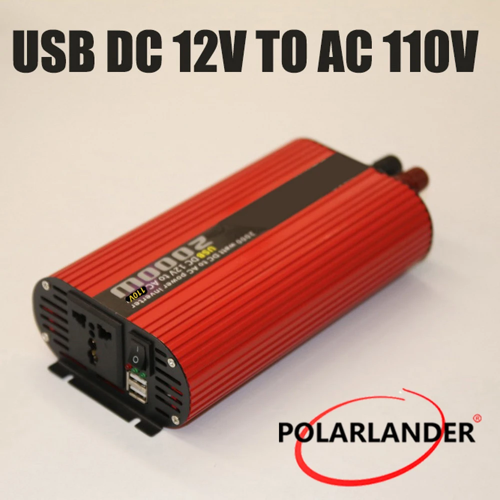 Автомобильный инвертор Polarlander с двумя USB-портами 2000 Вт 12 В/24 В 110 В/220 постоянного