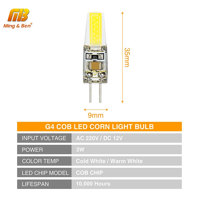G4 светодиодные лампы 3 W Высокая производительность без мерцания DC12V AC220V Bombillas