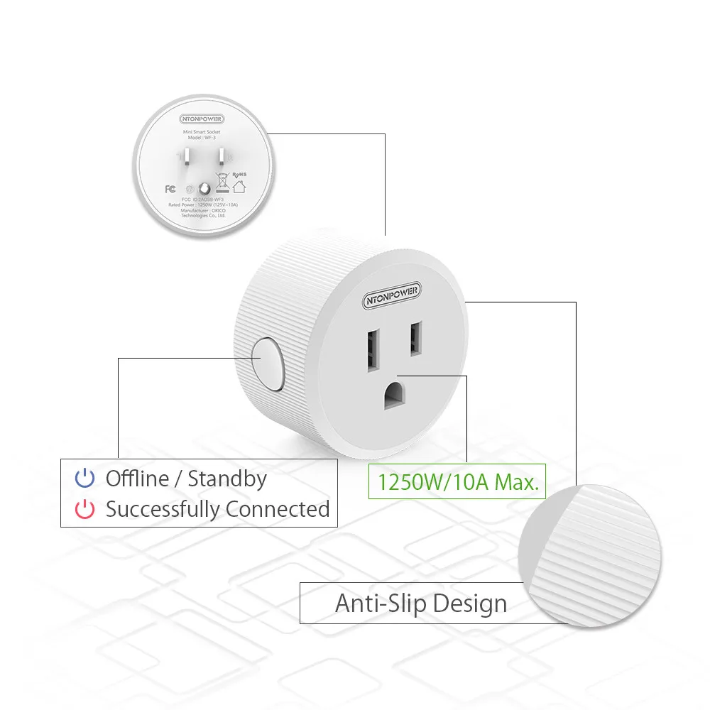 NTONPOWER WiFi Smart Plug электрический выключатель с Alexa Google Assistant US Adapter Защита от