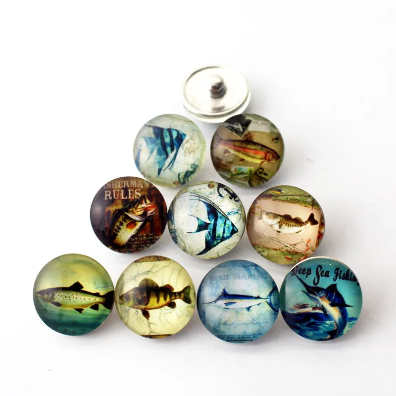 

10pcs/lot cartoon insect fish Snap Buttons Charms 18mm Glass Buttons Fit DIY Snap Bracelets&bangle Decoration Jewelry