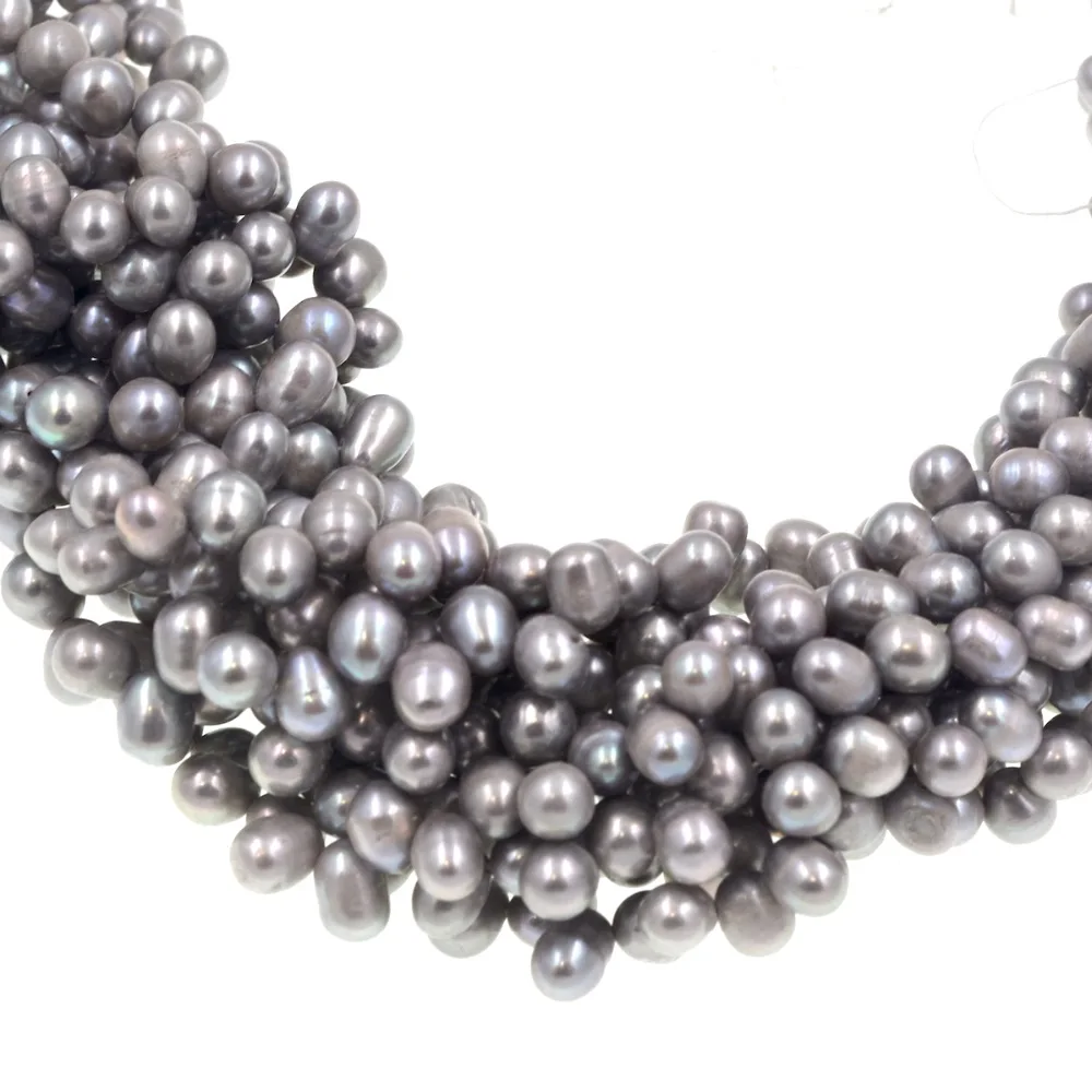 

7-8mm Natural Potato Shape Gray Freshwater Pearl Gems Beads Full Strand