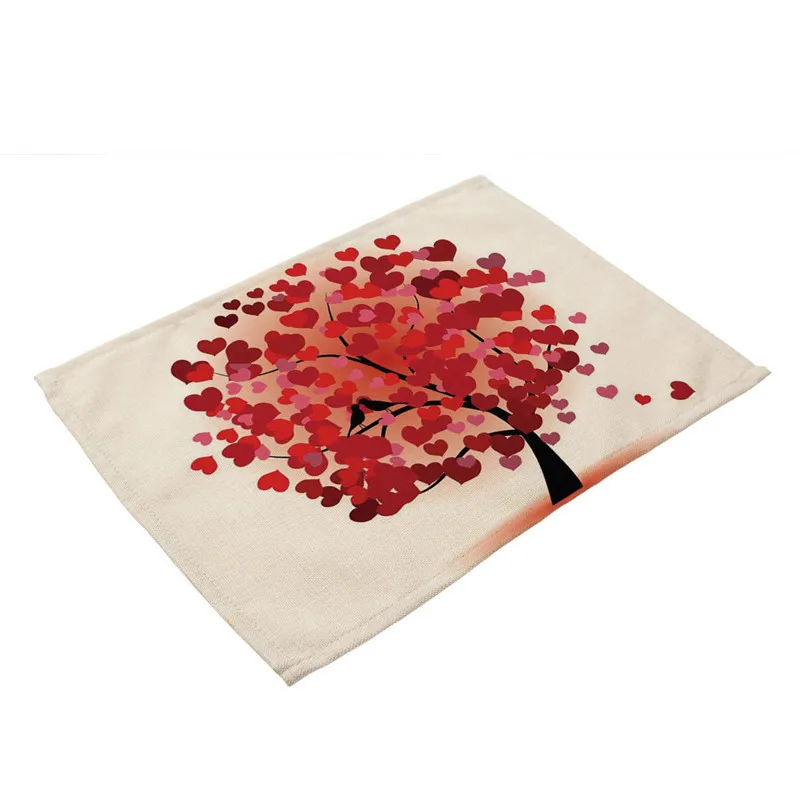 J 1Pcs Colorful Flower Tree Pattern Kitchen Placemat Coaster Dining Table Mat Cotton Linen Pad Cup Mats 42*32cm Home Decor MP0003 - Цвет: J