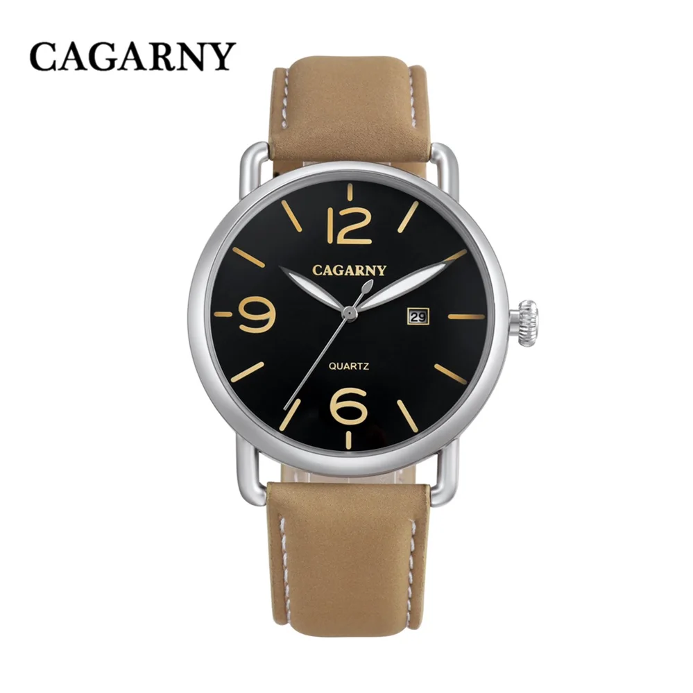 

CAGARNY brand 6815 men's fashion luxury leather strap quartz watch date display Japanese movement luxury clock Relogio Wrist
