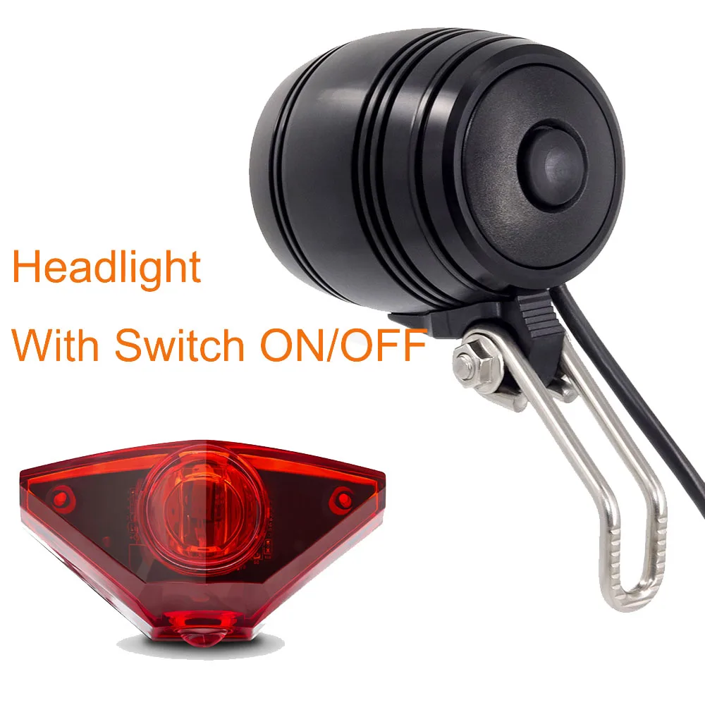 Headlight wit switch Onature Электрический свет для велосипеда набор с фара для электрического велосипеда и e велосипед задний свет DC 6 в 12 В 24 в 36 в 48 в 60 в Электрический светодиодный ebike свет - Цвет: Headlight wit switch