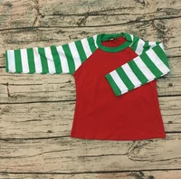 christmas boys green and white stripe raglan long sleeve with solid red body shirts children high quality fall shirts