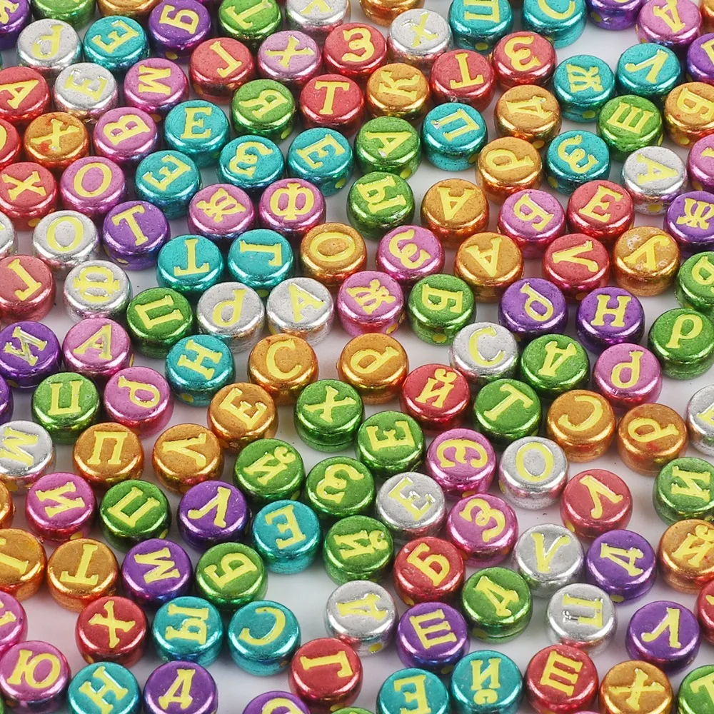 Acrylic 100pcs 6*6mm 4*7MM Coloured alphabet Russian Letter Beads Black Alphabet Random Mixed Beads For DIY Necklace Pacifier