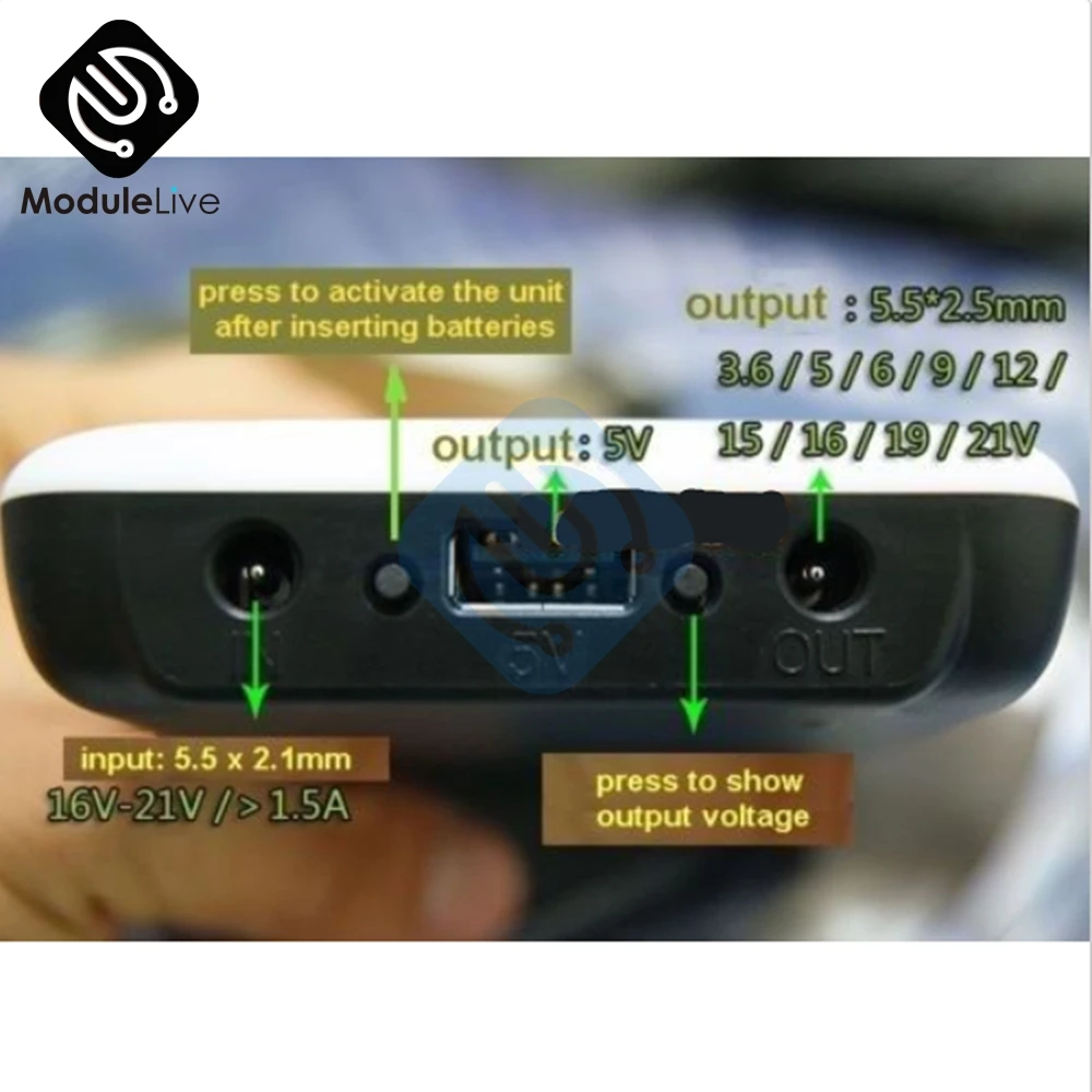 18650 A 5V 12v 19v 21V Черный Мобильный Внешний аккумулятор 6 зарядное устройство для 19V
