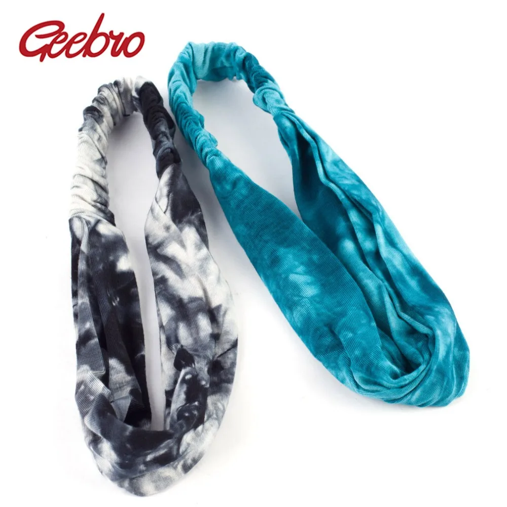 

Geebro Women Tie Dye Printing Stretch Cotton Headbands Cotton Elastic Headbands For Girls Hair Band Accessories Headwear Bandage