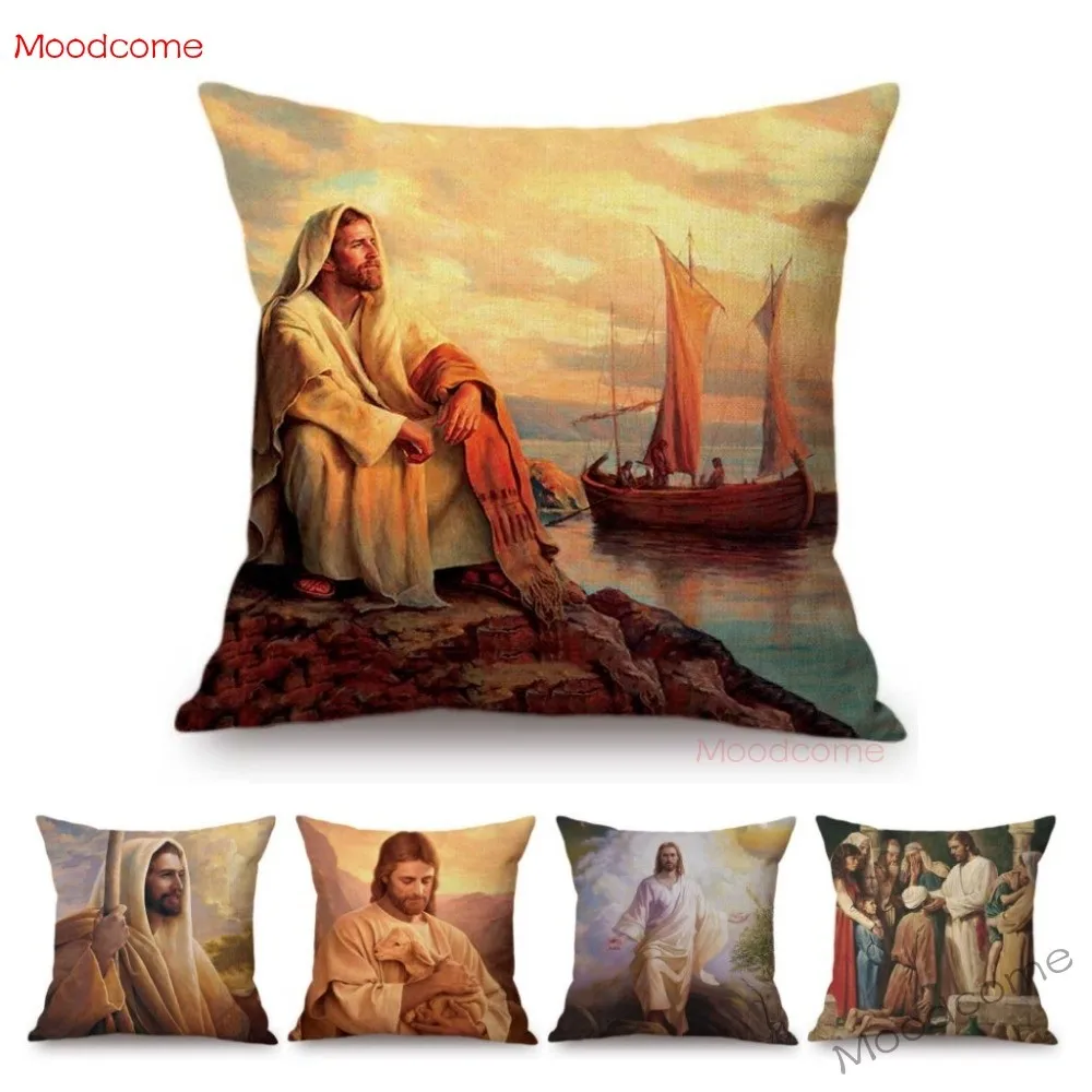 

The Bible Illustration Oil Painting Home Decorative Pillow Case Jesus Christ Portrait Christian Art Cotton Linen Cushion Cover