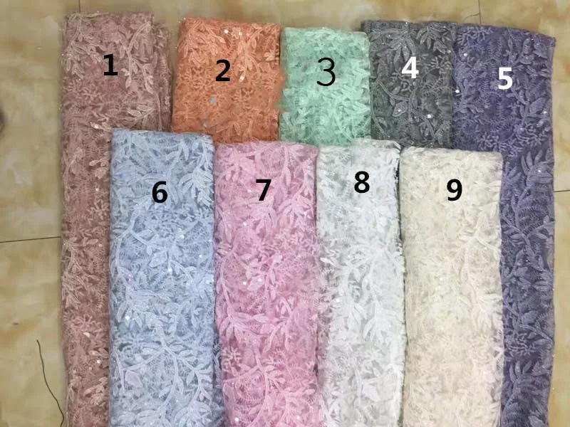 9 видов цветов вариант! Красивая нигерийская кружевная ткань с блестками для