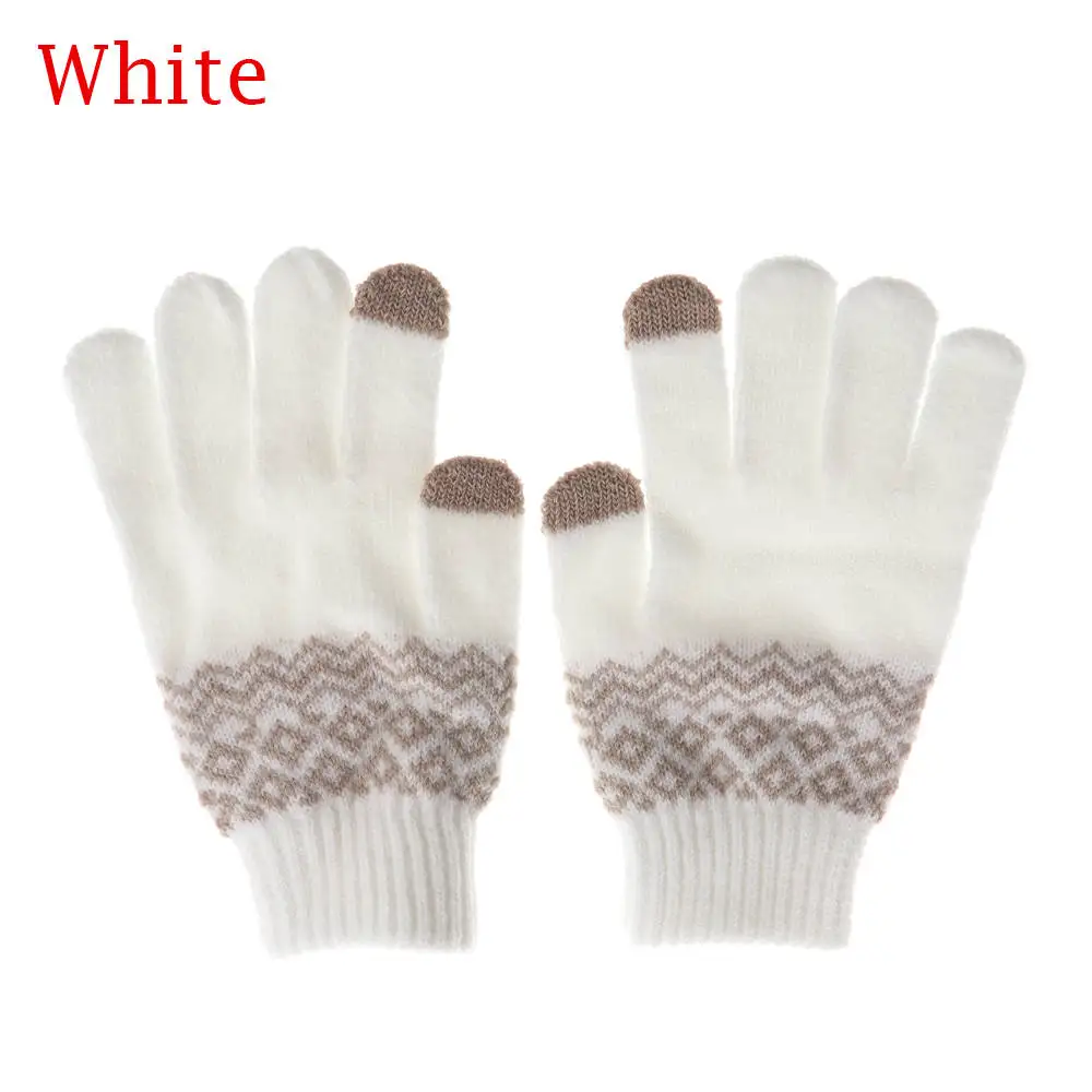 B-white 1 пара, новые модные зимние перчатки, вязаные шерстяные перчатки для девочек и женщин, утепленные варежки, шерстяные перчатки для мобильного телефона - Цвет: B-white